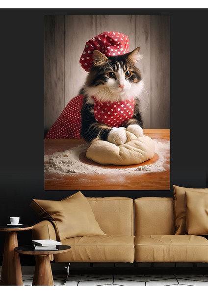 Hamur Yoğuran Kedi Dekoratif Kanvas - Mdf Ahşap Tablo modelleri