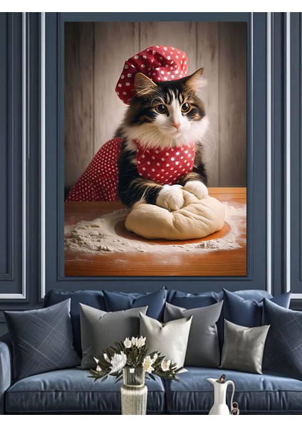 Hamur Yoğuran Kedi Dekoratif Kanvas - Mdf Ahşap Tablo fırsatları