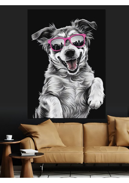 Pembe Gözlüklü Köpek Dekoratif Kanvas - Mdf Ahşap Tablo fiyatları