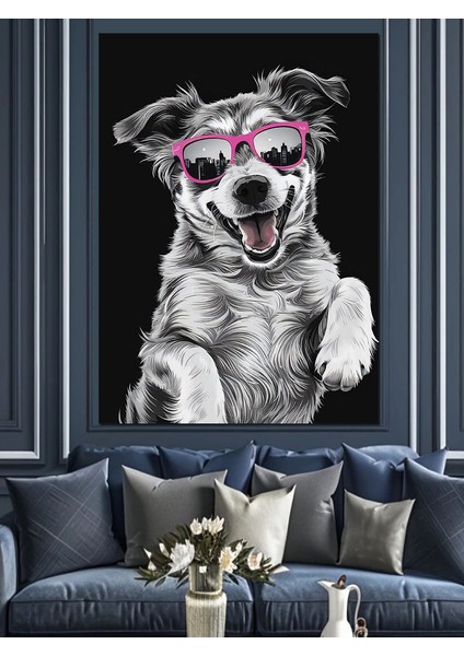 Pembe Gözlüklü Köpek Dekoratif Kanvas - Mdf Ahşap Tablo modelleri