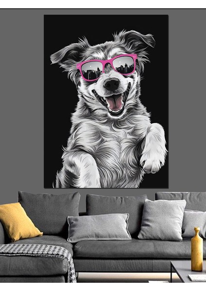 Pembe Gözlüklü Köpek Dekoratif Kanvas - Mdf Ahşap Tablo fırsatları