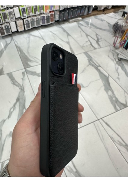 Apple iPhone 13 Uyumlu Deri Kılıf Kartlıklı Kılıf Arkası Cüzdanlı Kılıf Kart Koymalı Kılıf Siyah