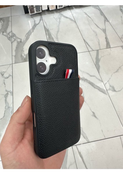 Apple iPhone 16 Uyumlu Deri Kılıf Kartlıklı Kılıf Arkası Cüzdanlı Kılıf Kart Koymalı Kılıf Siyah