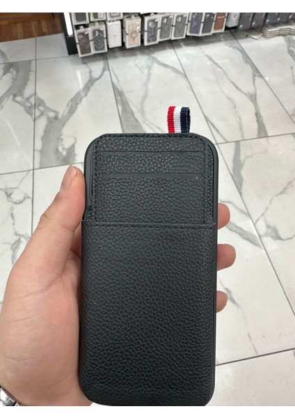 Apple iPhone 16 Uyumlu Deri Kılıf Kartlıklı Kılıf Arkası Cüzdanlı Kılıf Kart Koymalı Kılıf Siyah modelleri
