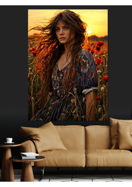 Gelincik Çiçekleri ve Kadın Dekoratif Kanvas - Mdf Ahşap Tablo modelleri
