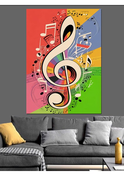 Sol Anahtarı Müzik Temalı Dekoratif Kanvas - Mdf Ahşap Tablo