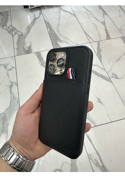 Apple iPhone 14 Pro Uyumlu Deri Kılıf Kartlıklı Kılıf Arkası Cüzdanlı Kılıf Kart Koymalı Kılıf Siyah
