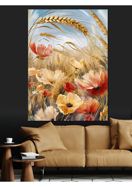 Buğdaylar ve Çiçekler Dekoratif Kanvas - Mdf Ahşap Tablo