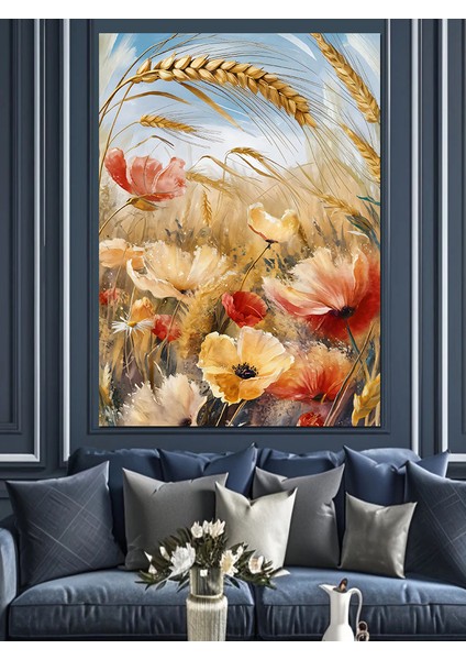 Buğdaylar ve Çiçekler Dekoratif Kanvas - Mdf Ahşap Tablo fiyatları