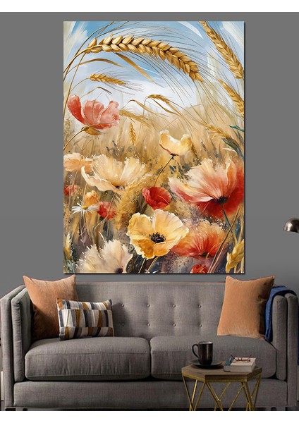 Buğdaylar ve Çiçekler Dekoratif Kanvas - Mdf Ahşap Tablo fırsatları
