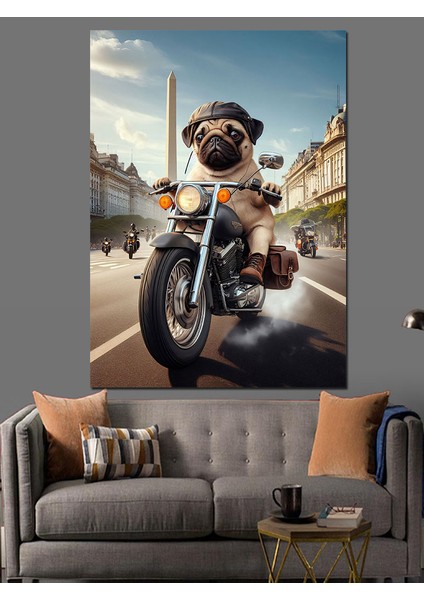 Motorcu Köpek Dekoratif Kanvas - Mdf Ahşap Tablo