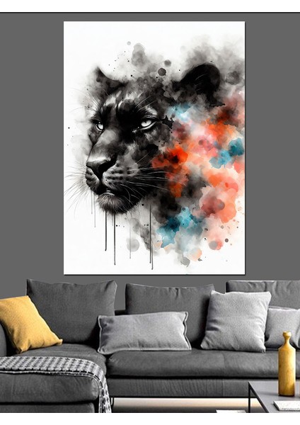 Siyah Panter ve Renkli Dumanlar Dekoratif Kanvas - Mdf Ahşap Tablo fiyatları