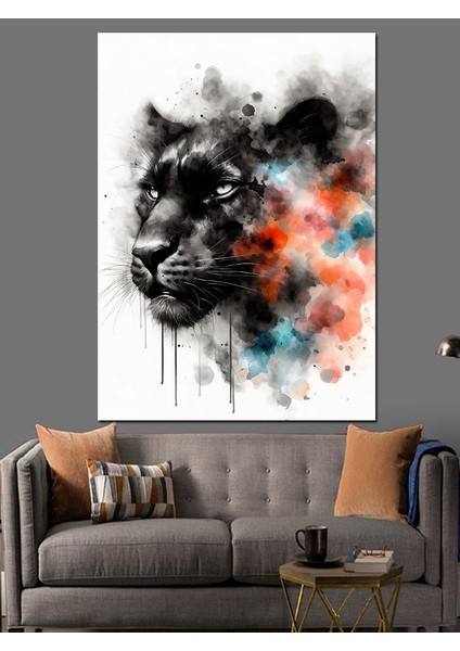 Siyah Panter ve Renkli Dumanlar Dekoratif Kanvas - Mdf Ahşap Tablo modelleri