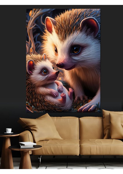 Kirpi ve Yavrusu Dekoratif Kanvas - Mdf Ahşap Tablo fiyatları