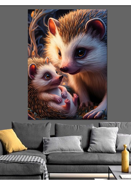 Kirpi ve Yavrusu Dekoratif Kanvas - Mdf Ahşap Tablo fırsatları