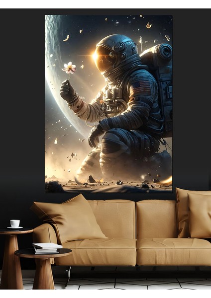 Amerikalı Astronot Dekoratif Kanvas - Mdf Ahşap Tablo