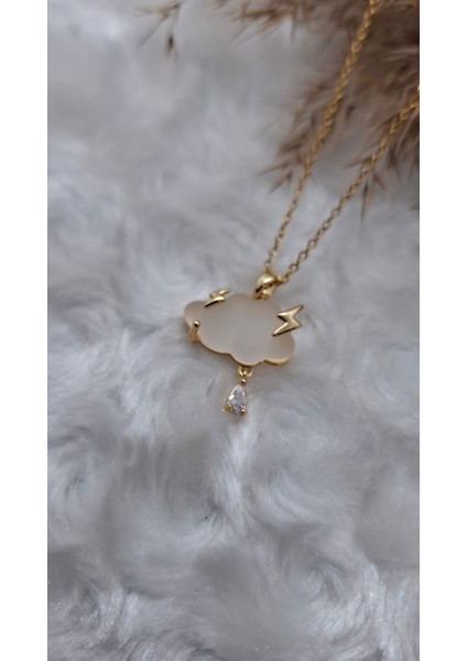 Bulut Şimşek Figürlü Renkli Taş Çelik Kolye