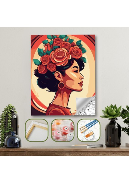 Sayılarla Boyama Ahşap Çerçeveli Kasnaklı Tuval Seti Fırça Boya Dahil Çıtalı 40X50 cm