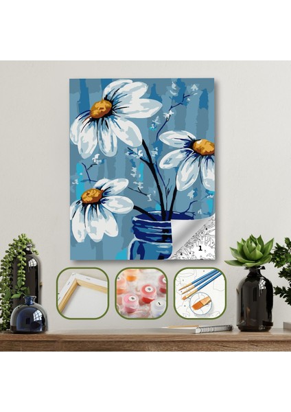 Sayılarla Boyama Ahşap Çerçeveli Kasnaklı Tuval Seti Fırça Boya Dahil Çıtalı 40X50 cm