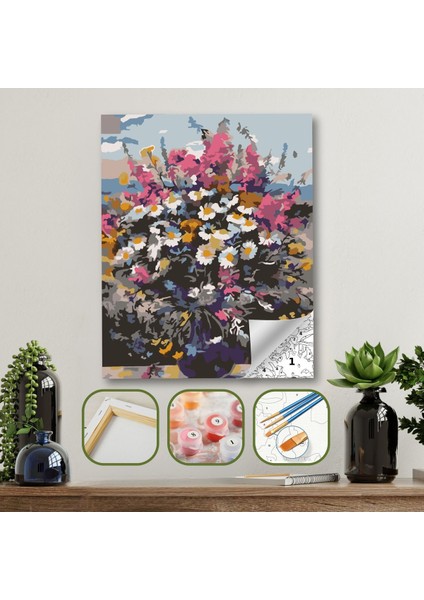 Sayılarla Boyama Ahşap Çerçeveli Kasnaklı Tuval Seti Fırça Boya Dahil Çıtalı 40X50 cm