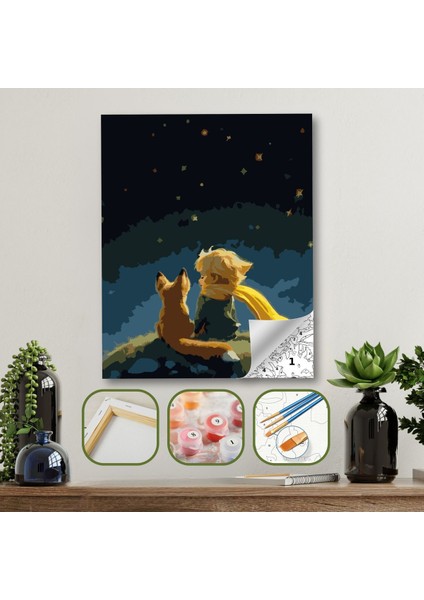 Sayılarla Boyama Ahşap Çerçeveli Kasnaklı Tuval Seti Fırça Boya Dahil Çıtalı 40X50 cm