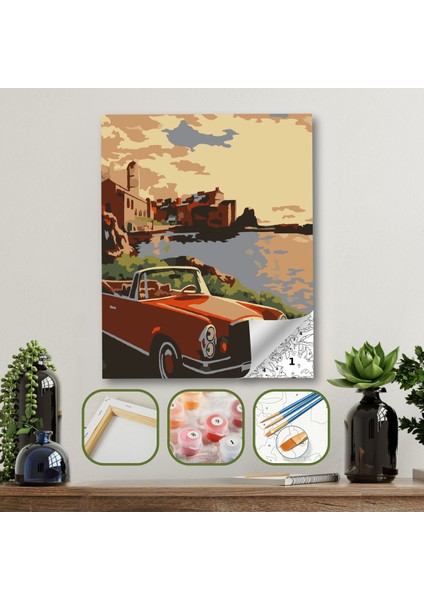 Sayılarla Boyama Ahşap Çerçeveli Kasnaklı Tuval Seti Fırça Boya Dahil Çıtalı 40X50 cm
