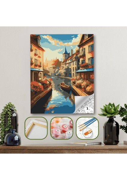 Sayılarla Boyama Ahşap Çerçeveli Kasnaklı Tuval Seti Fırça Boya Dahil Çıtalı 40X50 cm