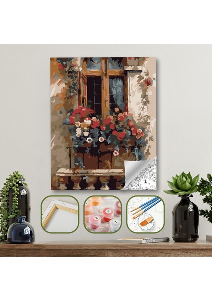 Sayılarla Boyama Ahşap Çerçeveli Kasnaklı Tuval Seti Fırça Boya Dahil Çıtalı 40X50 cm