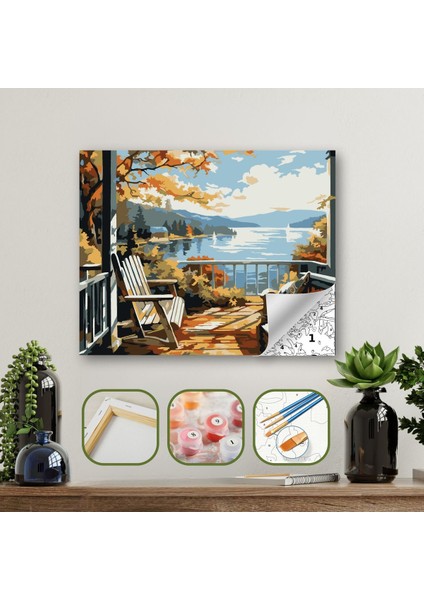 Sayılarla Boyama Ahşap Çerçeveli Kasnaklı Tuval Seti Fırça Boya Dahil Çıtalı 40X50 cm