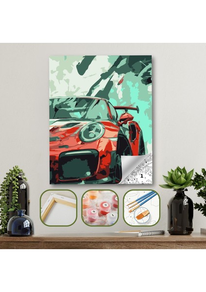 Sayılarla Boyama Ahşap Çerçeveli Kasnaklı Tuval Seti Fırça Boya Dahil Çıtalı 40X50 cm