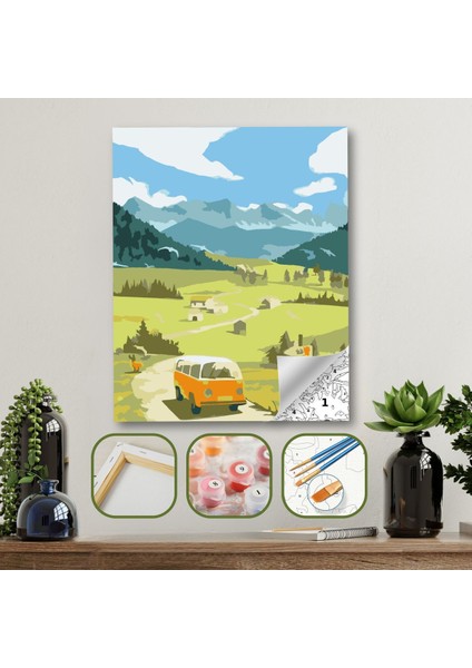 Sayılarla Boyama Ahşap Çerçeveli Kasnaklı Tuval Seti Fırça Boya Dahil Çıtalı 40X50 cm