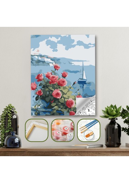 Sayılarla Boyama Ahşap Çerçeveli Kasnaklı Tuval Seti Fırça Boya Dahil Çıtalı 40X50 cm