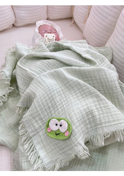 Bebek Battaniyesi Müslin ( Kurbağa Desenli) Mint Yeşili fiyatları