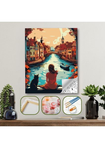 Sayılarla Boyama Ahşap Çerçeveli Kasnaklı Tuval Seti Fırça Boya Dahil Çıtalı 40X50 cm