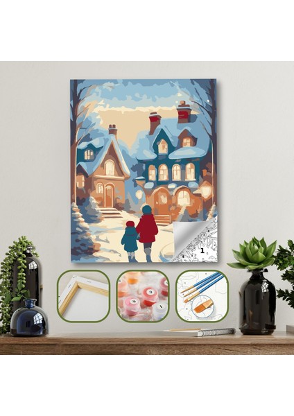 Sayılarla Boyama Ahşap Çerçeveli Kasnaklı Tuval Seti Fırça Boya Dahil Çıtalı 40X50 cm
