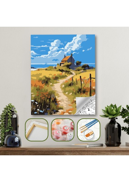 Sayılarla Boyama Ahşap Çerçeveli Kasnaklı Tuval Seti Fırça Boya Dahil Çıtalı 40X50 cm