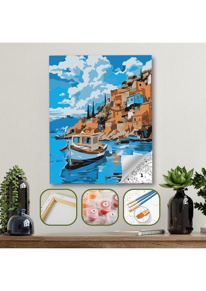 Sayılarla Boyama Ahşap Çerçeveli Kasnaklı Tuval Seti Fırça Boya Dahil Çıtalı 40X50 cm