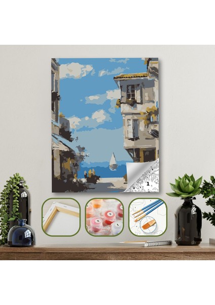 Sayılarla Boyama Ahşap Çerçeveli Kasnaklı Tuval Seti Fırça Boya Dahil Çıtalı 40X50 cm
