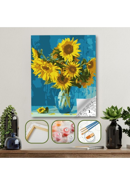Sayılarla Boyama Ahşap Çerçeveli Kasnaklı Tuval Seti Fırça Boya Dahil Çıtalı 40X50 cm