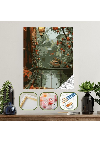 Sayılarla Boyama Ahşap Çerçeveli Kasnaklı Tuval Seti Fırça Boya Dahil Çıtalı 40X50 cm