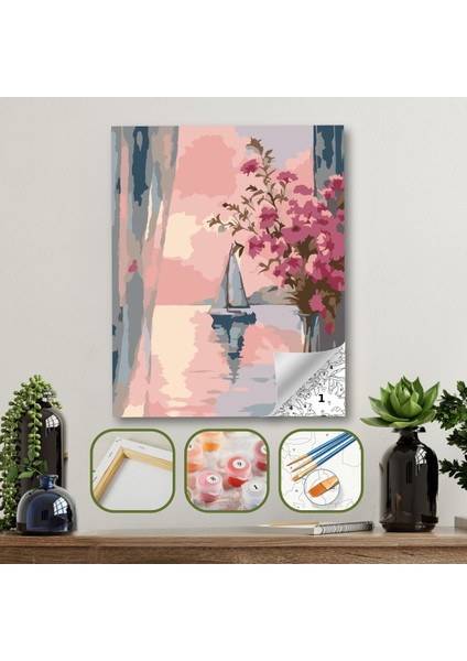 Sayılarla Boyama Ahşap Çerçeveli Kasnaklı Tuval Seti Fırça Boya Dahil Çıtalı 40X50 cm