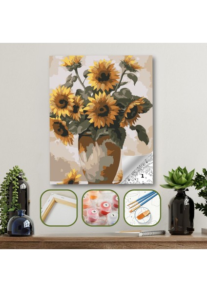 Sayılarla Boyama Ahşap Çerçeveli Kasnaklı Tuval Seti Fırça Boya Dahil Çıtalı 40X50 cm