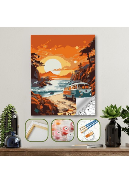 Sayılarla Boyama Ahşap Çerçeveli Kasnaklı Tuval Seti Fırça Boya Dahil Çıtalı 40X50 cm