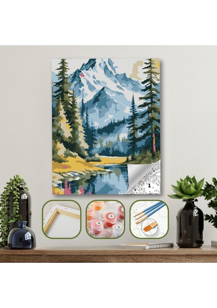Sayılarla Boyama Ahşap Çerçeveli Kasnaklı Tuval Seti Fırça Boya Dahil Çıtalı 40X50 cm