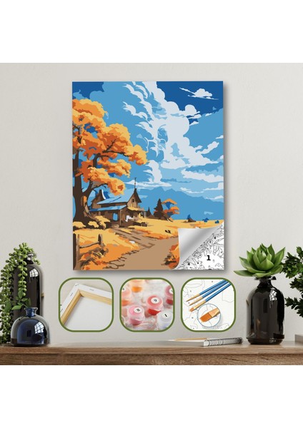 Sayılarla Boyama Ahşap Çerçeveli Kasnaklı Tuval Seti Fırça Boya Dahil Çıtalı 40X50 cm