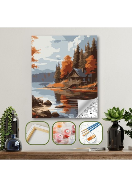 Sayılarla Boyama Ahşap Çerçeveli Kasnaklı Tuval Seti Fırça Boya Dahil Çıtalı 40X50 cm