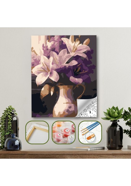 Sayılarla Boyama Ahşap Çerçeveli Kasnaklı Tuval Seti Fırça Boya Dahil Çıtalı 40X50 cm