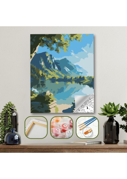 Sayılarla Boyama Ahşap Çerçeveli Kasnaklı Tuval Seti Fırça Boya Dahil Çıtalı 40X50 cm