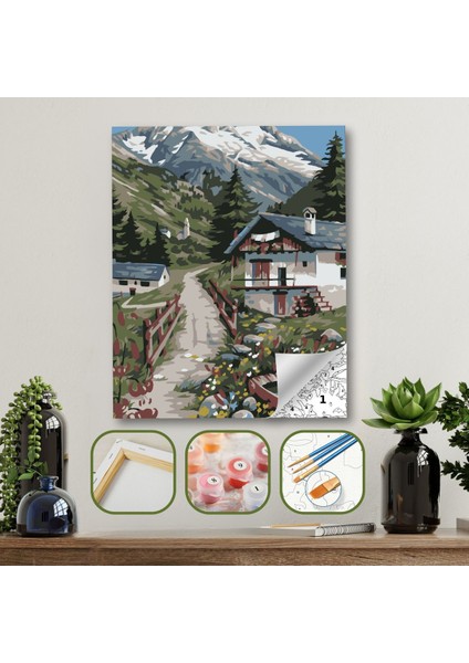 Sayılarla Boyama Ahşap Çerçeveli Kasnaklı Tuval Seti Fırça Boya Dahil Çıtalı 40X50 cm