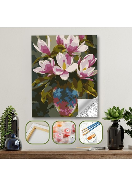 Sayılarla Boyama Ahşap Çerçeveli Kasnaklı Tuval Seti Fırça Boya Dahil Çıtalı 40X50 cm